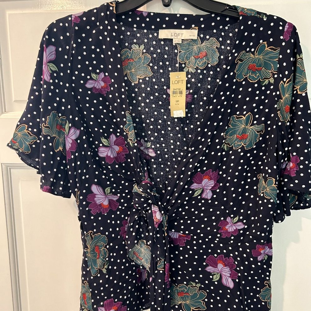 NWT Loft twist tie in front dress blouse in navy